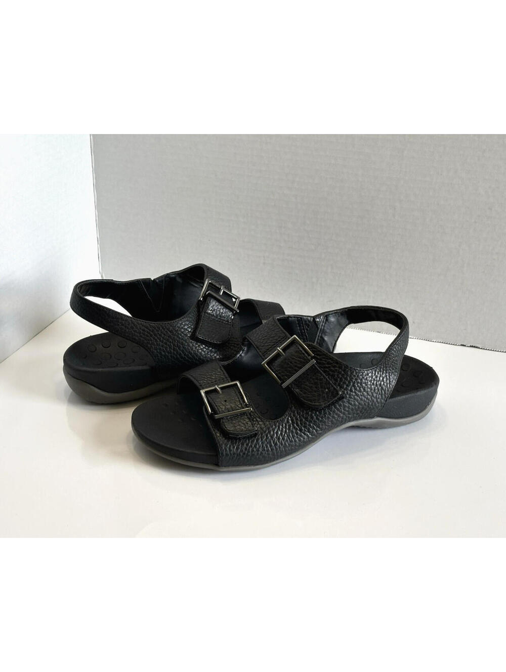 Vionic Albie Women Sz 6.5 Black Leather Strappy Slingback Orthotic Comfy Sandals